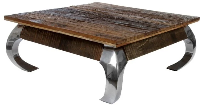 Casa Padrino Designer Couchtisch Braun / Silber 100 x 100 x H. 40 cm - Luxus Wohnzimmermöbel