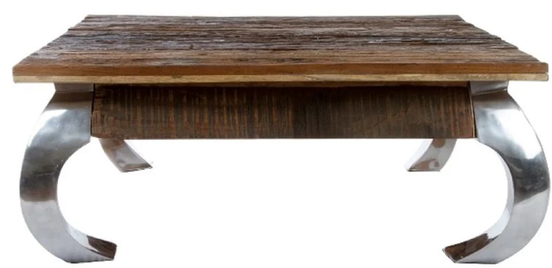 Casa Padrino Designer Couchtisch Braun / Silber 100 x 100 x H. 40 cm - Luxus Wohnzimmermöbel
