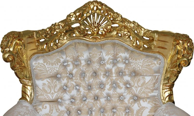 Casa Padrino Barock Sessel King Mod2 Creme Gold Muster mit Glitzersteinen 85 x 60 x H. 116 cm