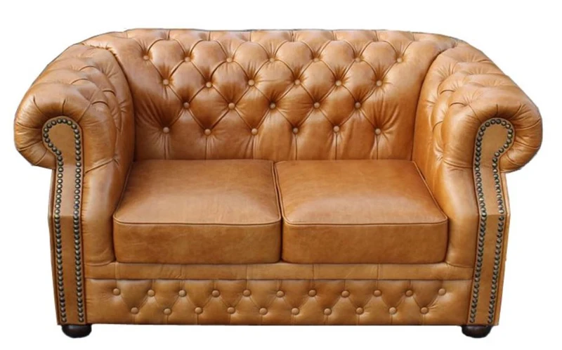 Casa Padrino Luxus Echtleder 2er Sofa Hellbraun 180 x 90 x H. 80 cm - Chesterfield Möbel