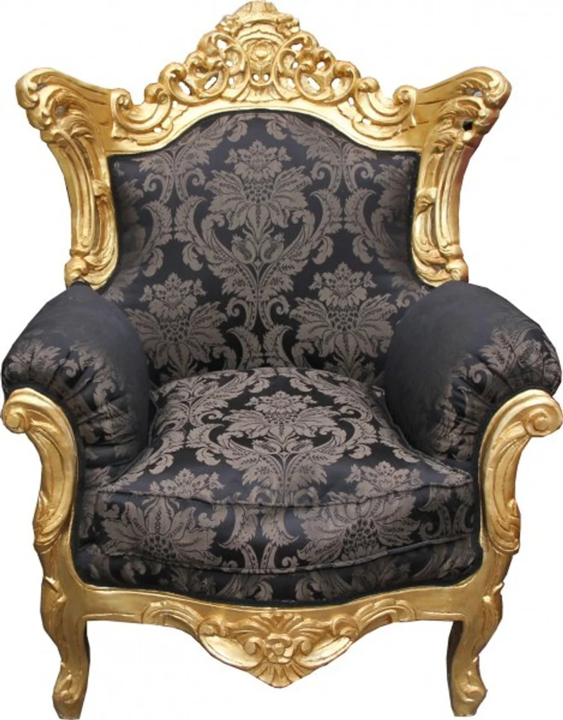 Casa Padrino Barock Sessel Al Capone im Rokoko Antik Stil Schwarz Muster Gold 85 x 65 x 127 cm