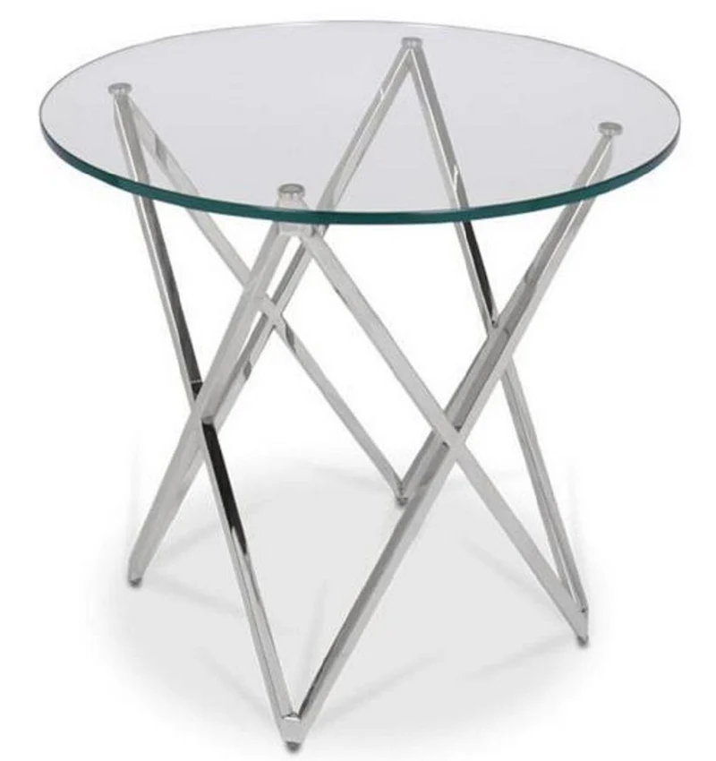 Casa Padrino Luxus Beistelltisch Silber Ø 60 x H. 55 cm - Runder Edelstahl Tisch mit Glasplatte - Luxus Möbel