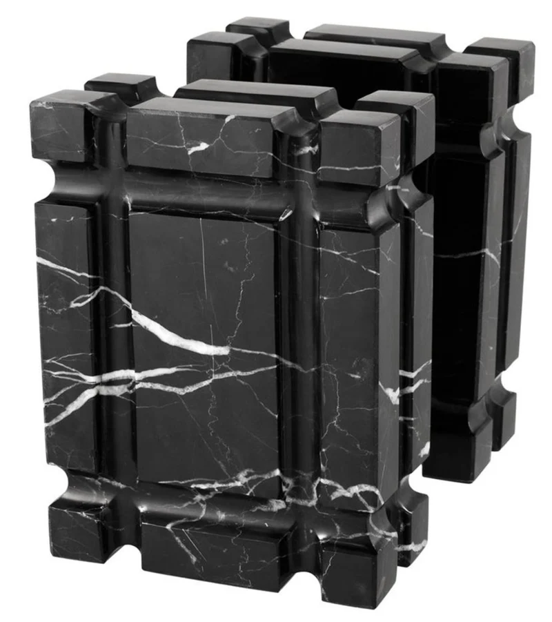 Casa Padrino Marmor Buchstützen 2er Set Schwarz - Luxus Wohnzimmer Accessoires