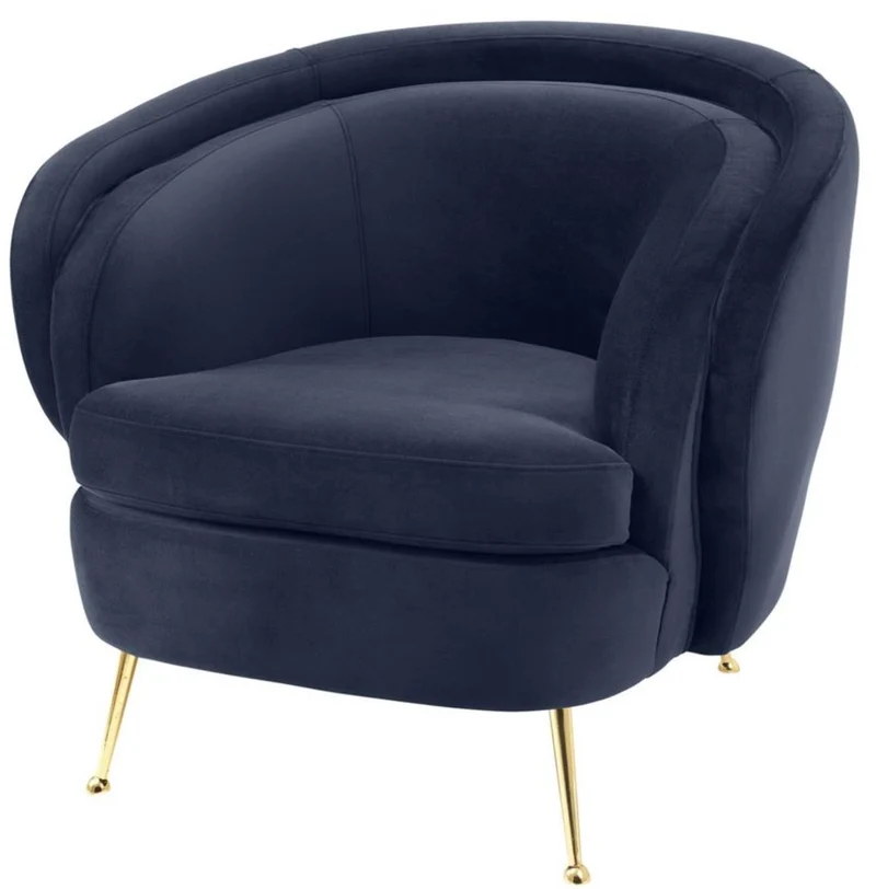 Casa Padrino Luxus Wohnzimmer Samtsessel Mitternachtsblau / Messingfarben 92 x 85 x H. 79 cm - Luxus Möbel