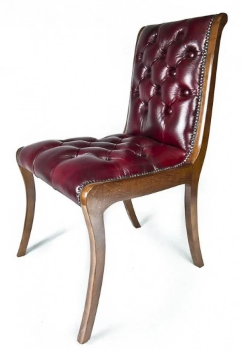 Casa Padrino Echtleder Esszimmerstuhl Weinrot / Braun 50 x 47 x H. 95 cm - Luxus Möbel
