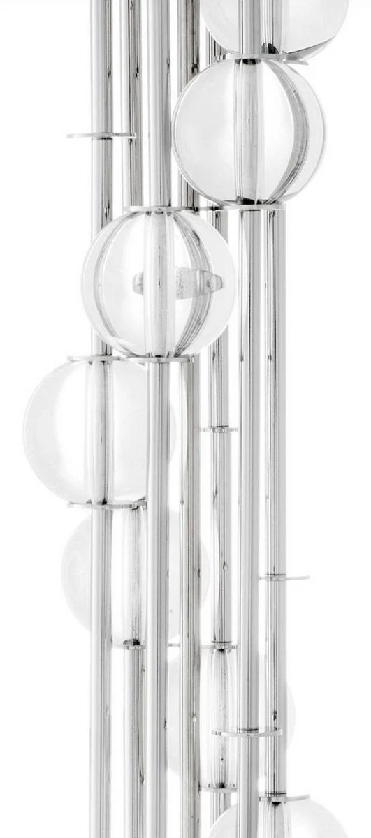 Casa Padrino Luxus Stehleuchte Silber / Weiß Ø 48 x H. 176 cm - Designer Lampe mit Kristallglas - Luxus Wohnzimmer Lampe