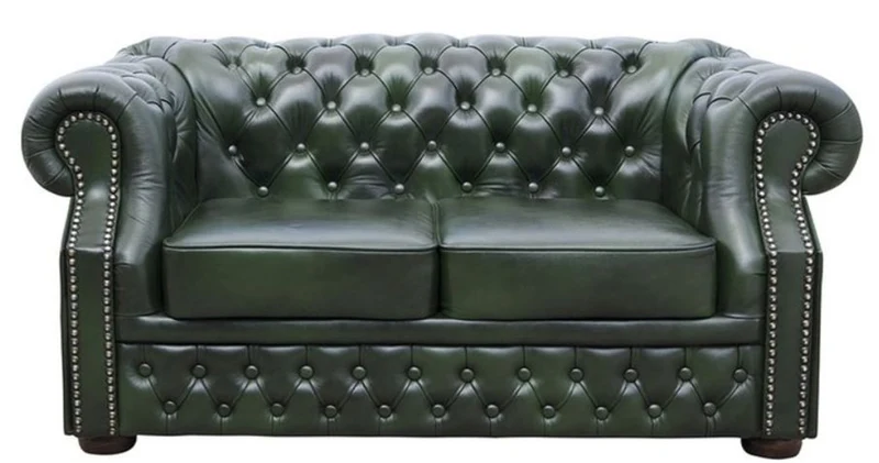 Casa Padrino Luxus Echtleder 2er Sofa Dunkelgrün 180 x 90 x H. 80 cm - Chesterfield Möbel