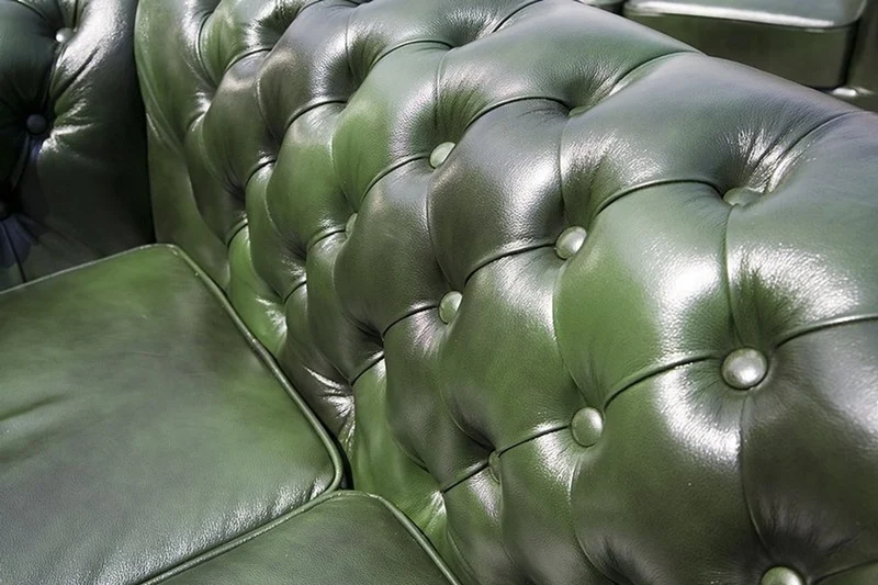 Casa Padrino Luxus Echtleder 3er Sofa Dunkelgrün 210 x 90 x H. 80 cm - Chesterfield Sofa