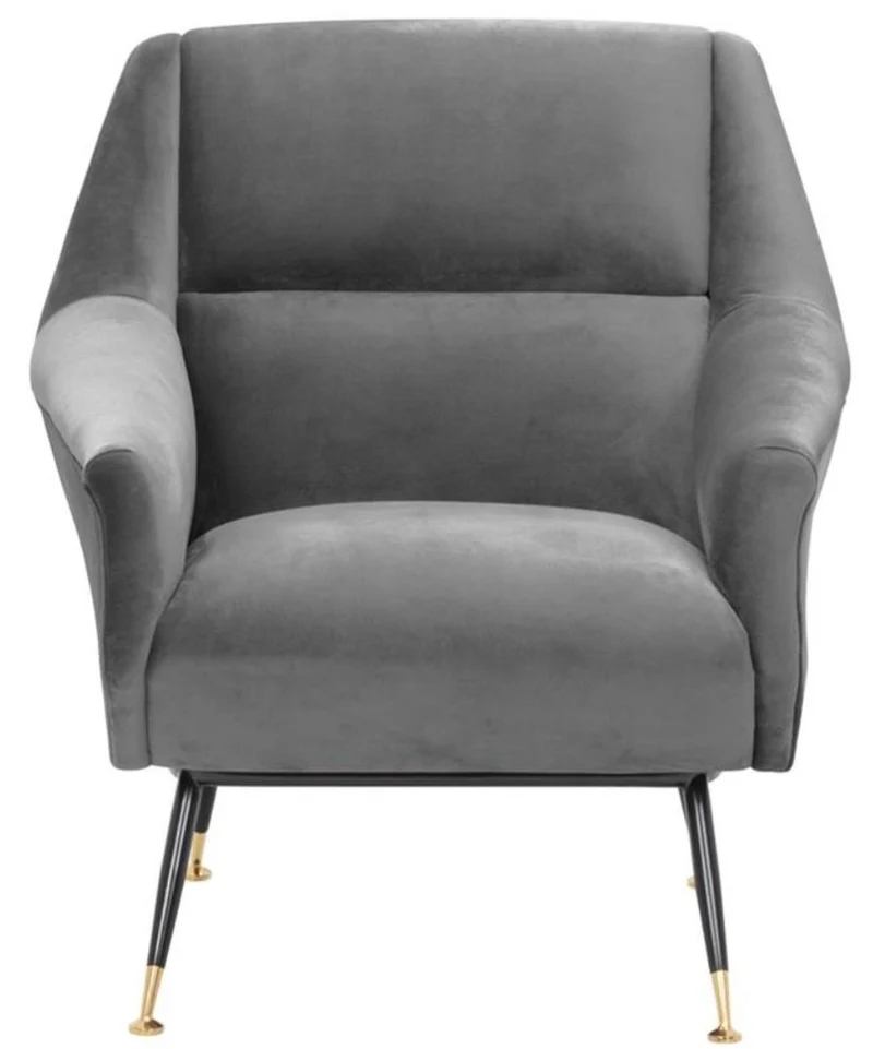 Casa Padrino Luxus Salon Sessel Grau / Schwarz / Messing 75 x 75 x H. 78 cm - Hotel Möbel