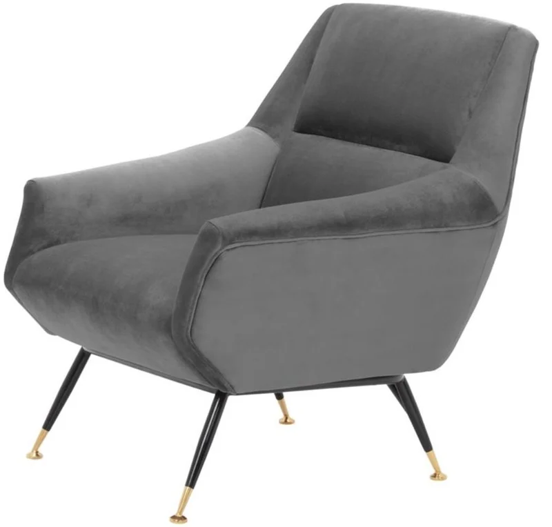 Casa Padrino Luxus Salon Sessel Grau / Schwarz / Messing 75 x 75 x H. 78 cm - Hotel Möbel