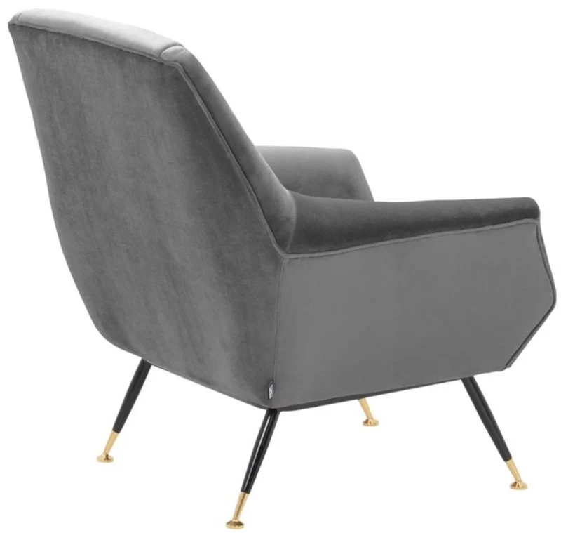 Casa Padrino Luxus Salon Sessel Grau / Schwarz / Messing 75 x 75 x H. 78 cm - Hotel Möbel