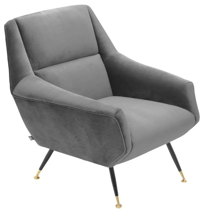 Casa Padrino Luxus Salon Sessel Grau / Schwarz / Messing 75 x 75 x H. 78 cm - Hotel Möbel