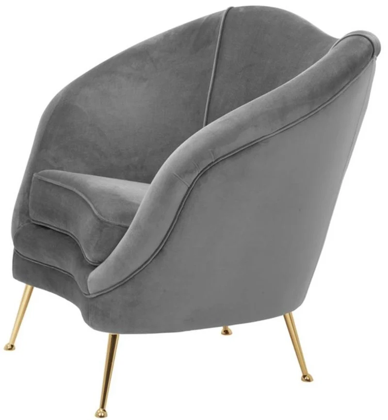 Casa Padrino Luxus Salon Sessel Grau / Messing 85 x 77 x H. 80 cm - Luxus Kollektion
