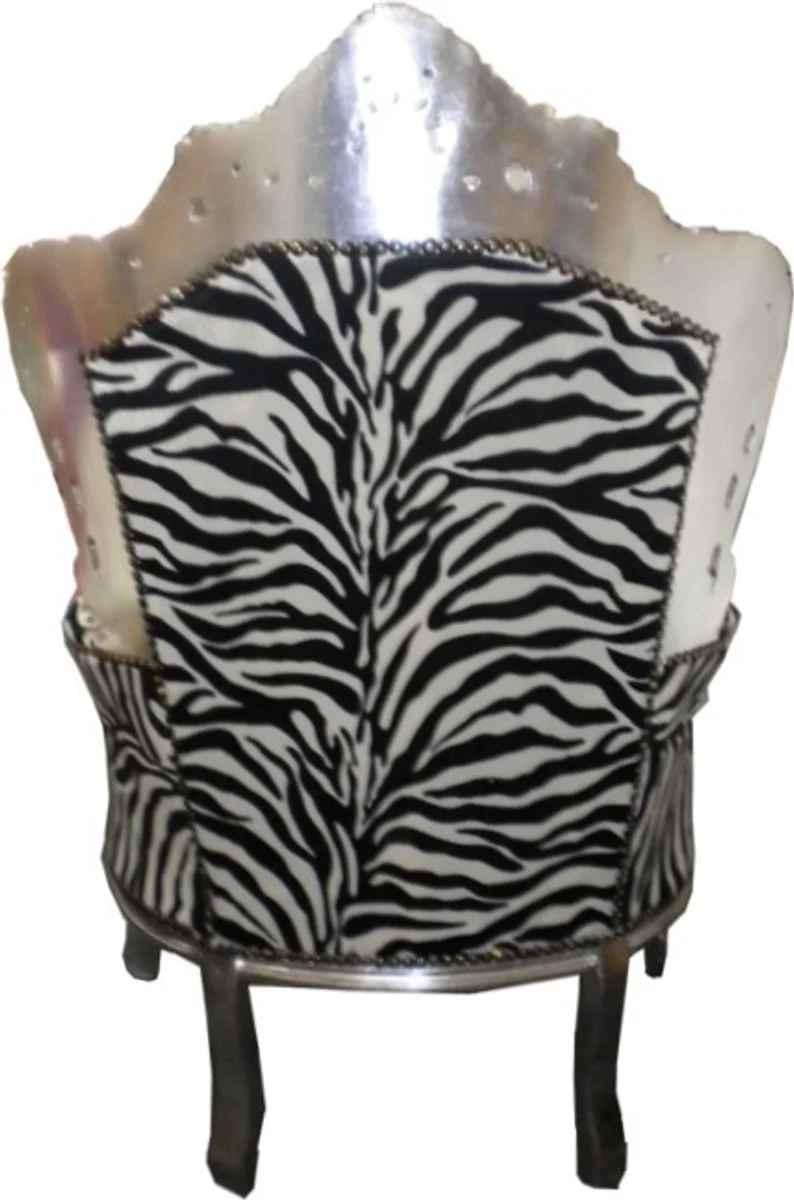 Casa Padrino Barock Sessel King Zebra / Silber - Handgefertigter Sessel aus Massivholz, 120 x 85 x 85 cm
