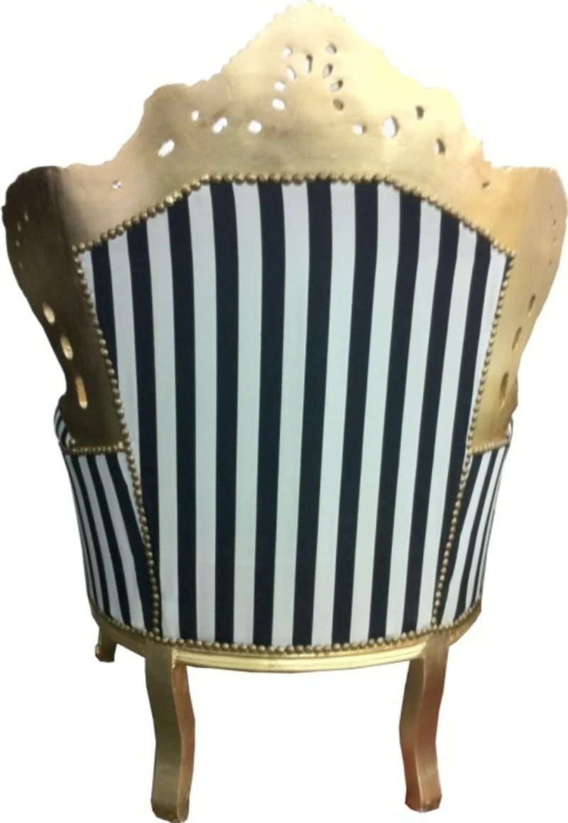 Casa Padrino Barock Sessel King im Antik Stil, gold mit schwarz-weißen Streifen, 85 x 85 x H. 120 cm