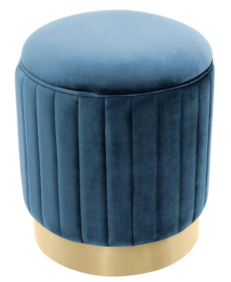 Casa Padrino Hocker Blau / Messing Ø 40 x H. 45 cm - Luxus Sitzhocker