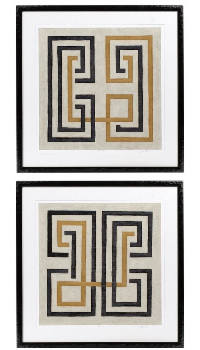 Casa Padrino Designer Bilder Set Mehrfarbig / Schwarz 69 x H. 69 cm - Dekorative Wandbilder mit Holzrahmen - Designermöbel