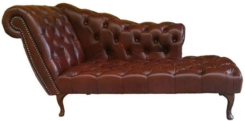 Casa Padrino Chesterfield Chaiselongue / Recamiere Echt Leder Dunkelbraun - Linke Seite