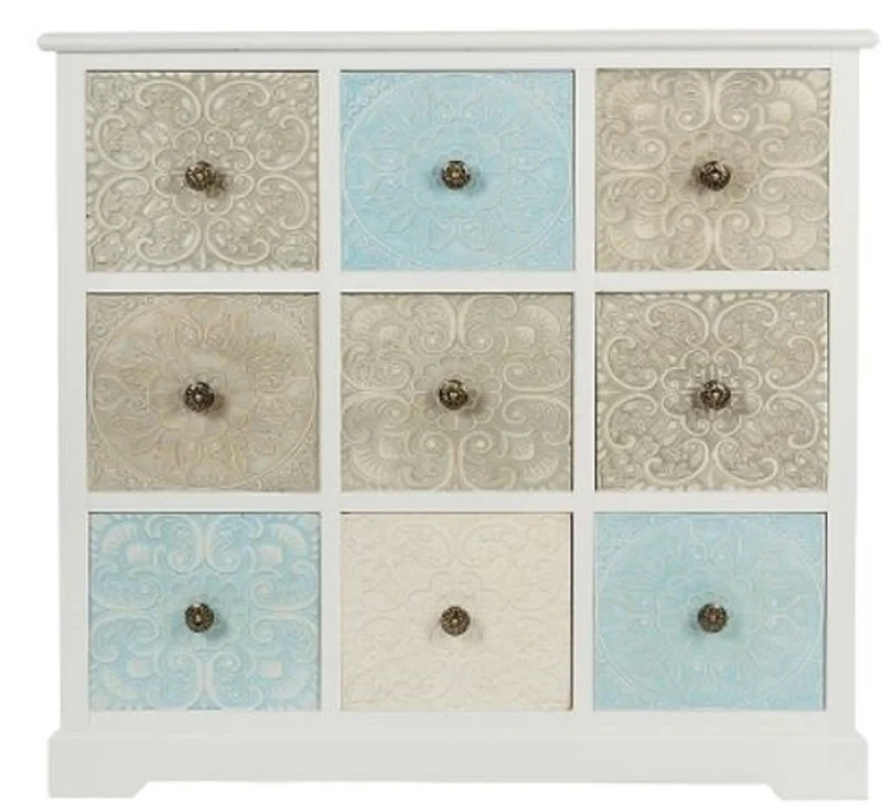 Casa Padrino Landhausstil Kommode mit 9 Schubladen Weiß / Mehrfarbig 100 x 40 x H. 92 cm - Landhausstil Möbel