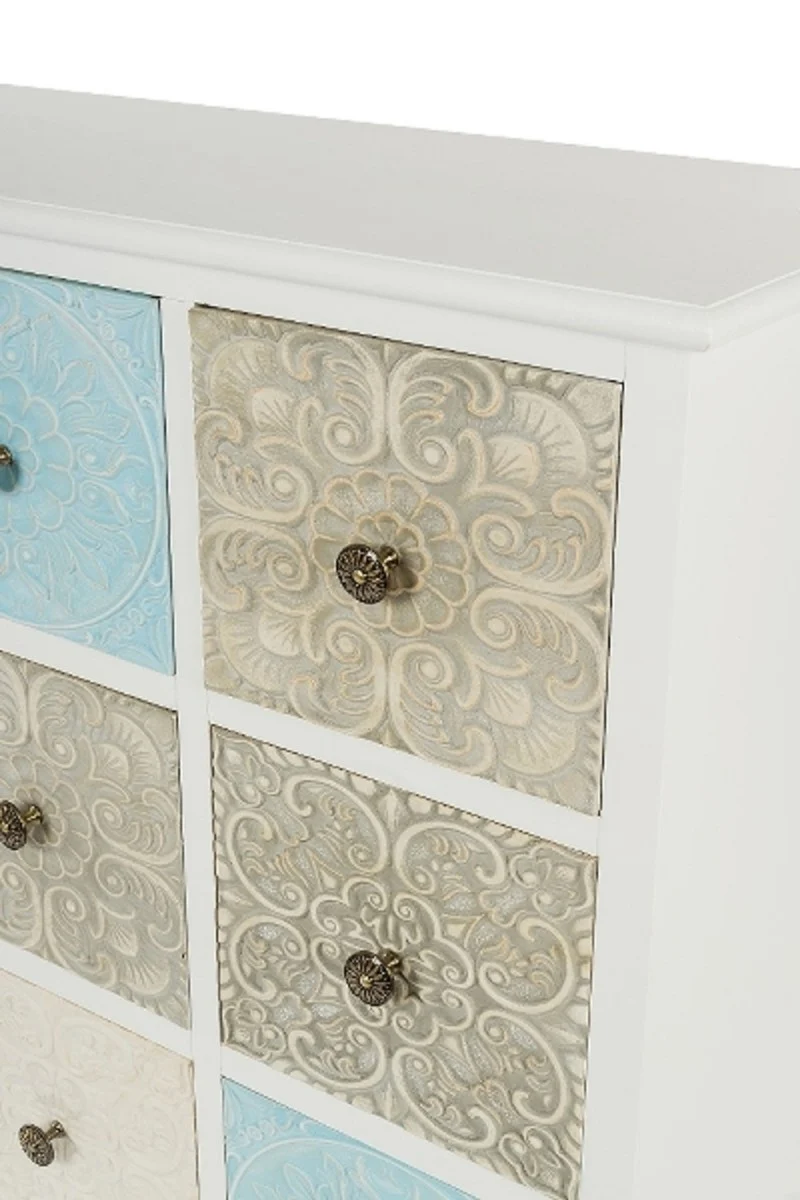 Casa Padrino Landhausstil Kommode mit 9 Schubladen Weiß / Mehrfarbig 100 x 40 x H. 92 cm - Landhausstil Möbel