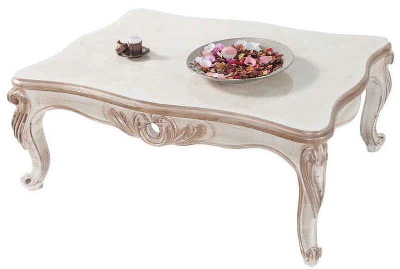 Casa Padrino Luxus Barock Couchtisch Weiß / Antik Bronze 122 x 82 x H. 46 cm - Massivholz Wohnzimmertisch im Barockstil