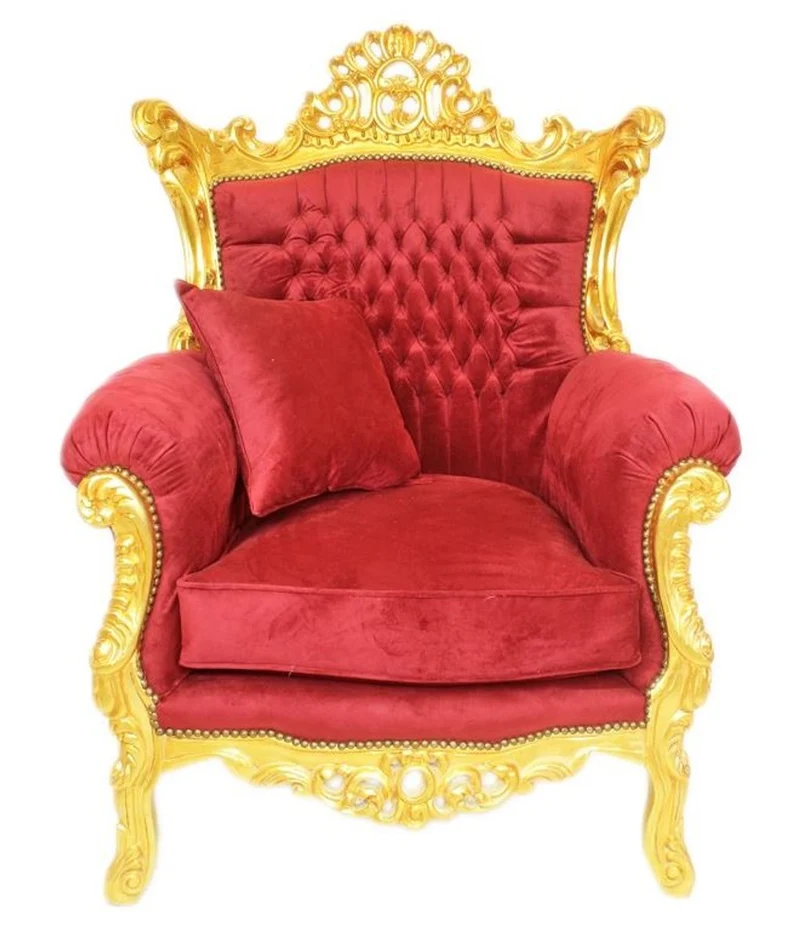 Casa Padrino Barock Wohnzimmer Set Bordeaux Samtstoff / Gold - 3er Sofa + 2 Sessel