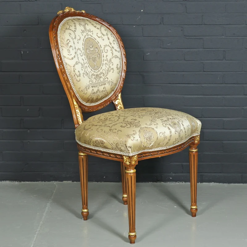 Casa Padrino Barock Esszimmerstuhl Ludwig XV Gold Muster / Hellbraun 55 x 50 x H. 100 cm - Antikstil Möbel