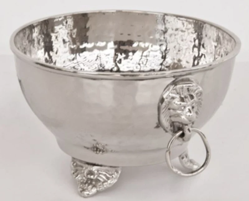 Casa Padrino Schüssel Löwenkopf mit Ring silber 12,5 x H. 7,5 cm - Jugendstil Küchenaccessoire