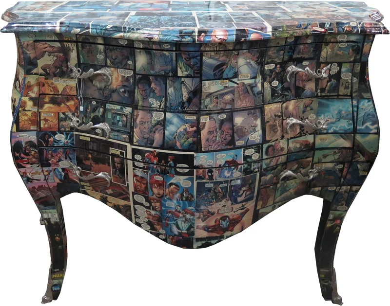 Casa Padrino Barock Kommode Comic Design - Massivholz Kommode handgefertigt - B 100 cm x T 52 cm x H 85 cm