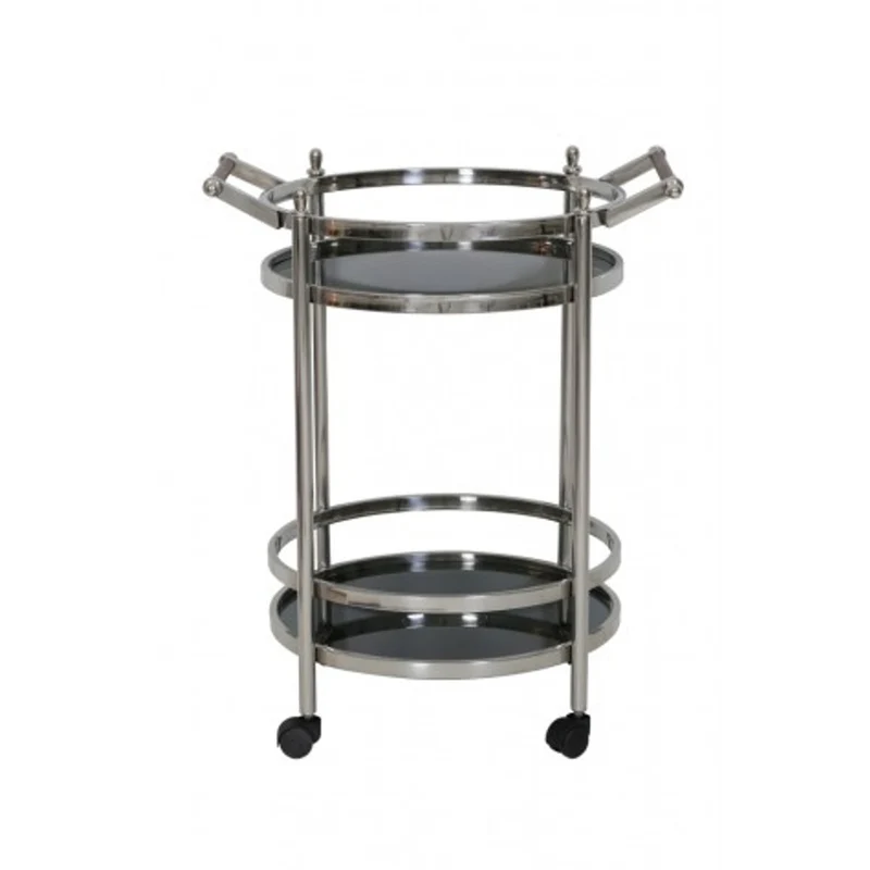 Casa Padrino Luxus Bar Trolley Servierwagen Rund Edelstahl vernickelt / schwarzes Glas Mod 3 - Luxus Hotel & Restaurant Einrichtung Möbel Serviertisch