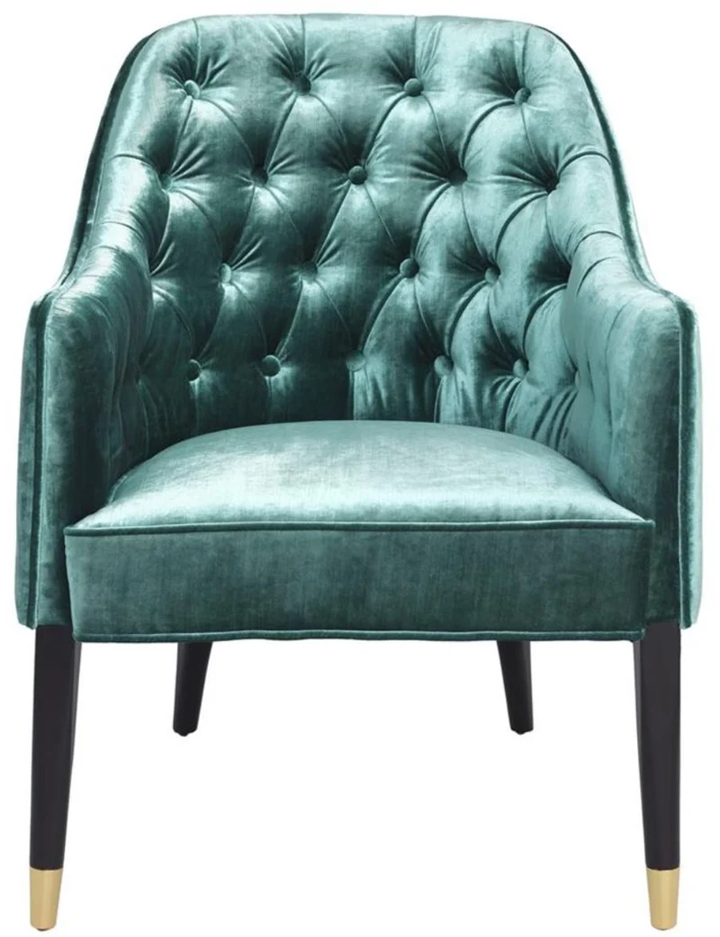 Casa Padrino Luxus Sessel Ägäisches Grün / Schwarz / Gold 65 x 80 x H. 88 cm - Chesterfield Möbel