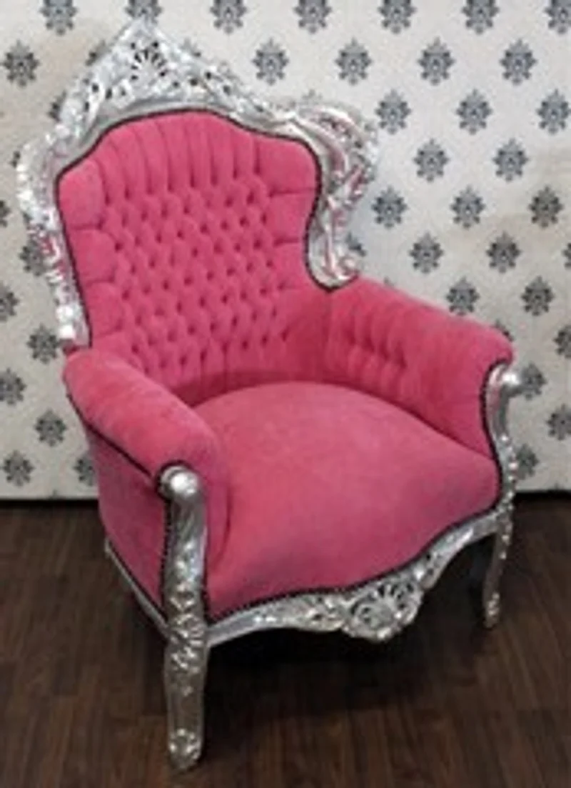 Casa Padrino Barock Sessel King im edlen Design Rosa / Silber 85 x 85 x H. 120 cm - Luxuriöser Barock Sessel