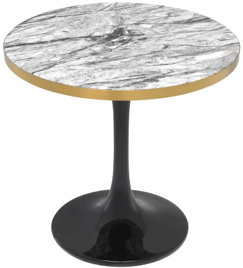Casa Padrino Luxus Beistelltisch Grau / Messing / Schwarz Ø 55 x H. 52,5 cm - Luxus Möbel