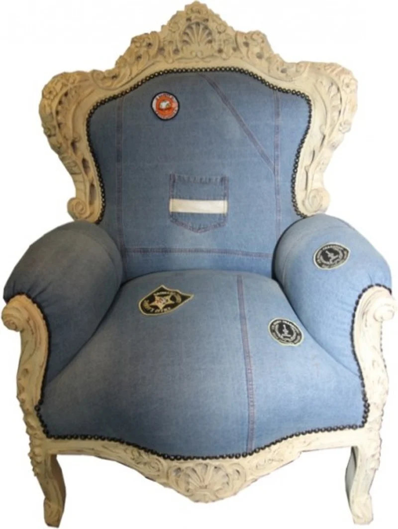 Casa Padrino Barock Sessel King im Jeans Style und Antik Creme 85 x 85 x H. 120 cm - Luxus Barock Möbel