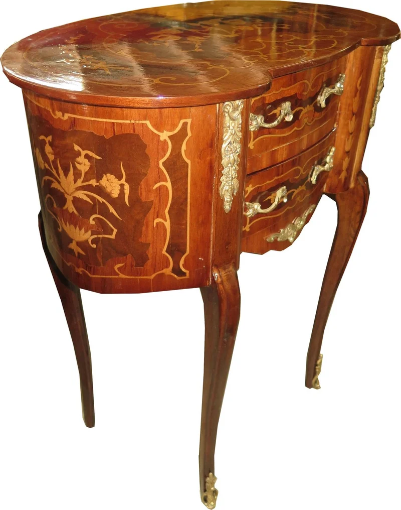 Casa Padrino Barock Kommode Mahagoni Intrasien Oval mit 2 Schubladen - Nachtschrank Antik Stil
