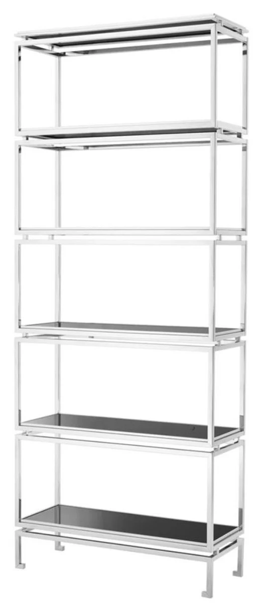Casa Padrino Edelstahl Regalschrank mit schwarzen Glasplatten 90 x 35 x H. 223,5 cm - Luxus Wohnzimmerschrank