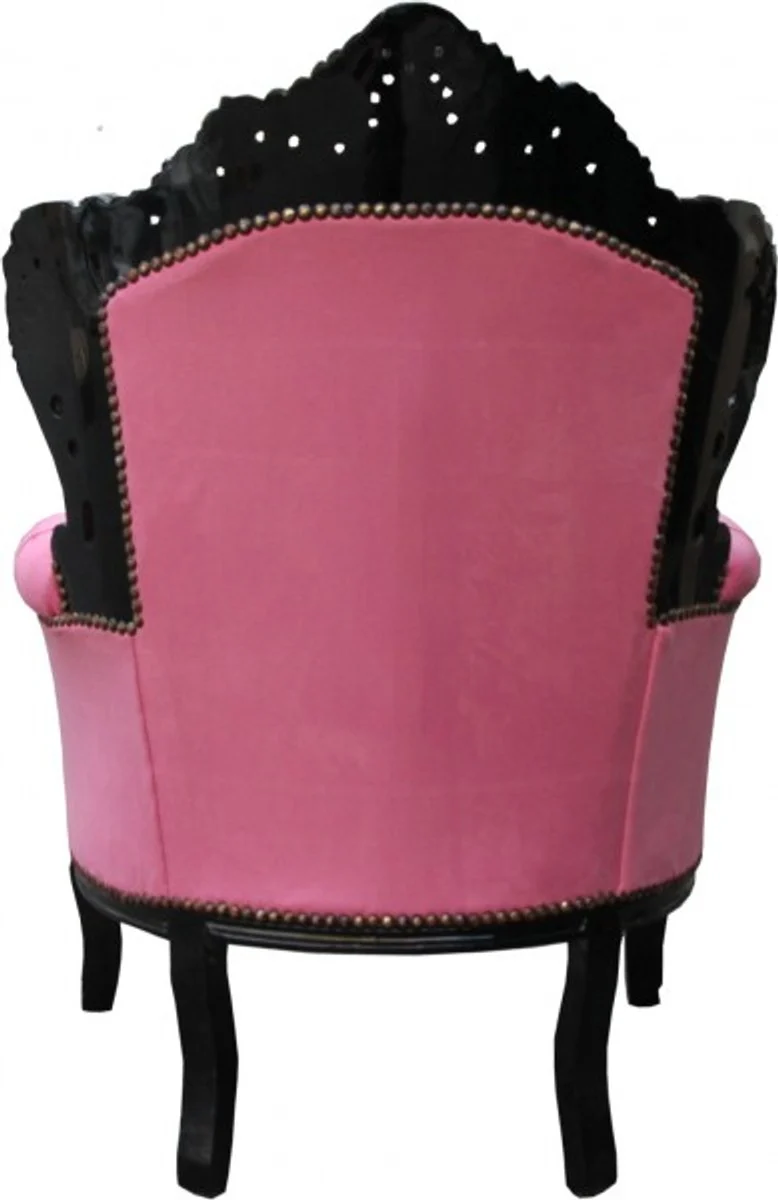 Casa Padrino Barock Sessel King im Antik Stil, Rosa / Schwarz mit Glitzersteinen, 120 x 85 x 85 cm