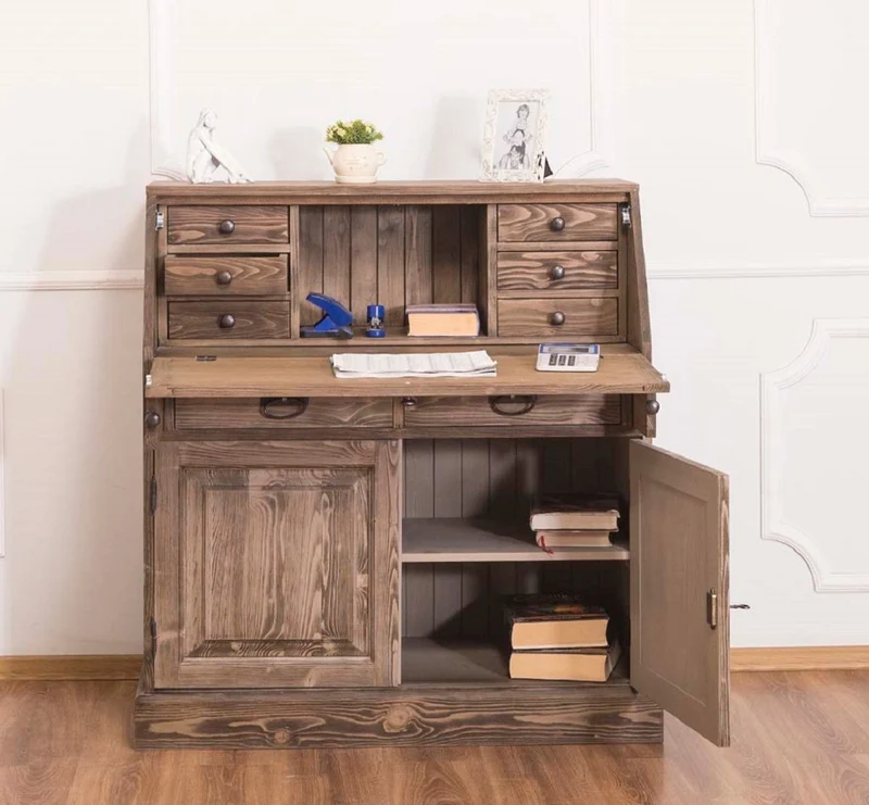 Casa Padrino Landhausstil Schreibkommode mit 2 Türen und 8 Schubladen Braun 106 x 49 x H. 109 cm - Möbel im Landhausstil