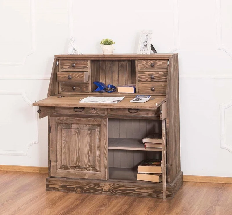 Casa Padrino Landhausstil Schreibkommode mit 2 Türen und 8 Schubladen Braun 106 x 49 x H. 109 cm - Möbel im Landhausstil