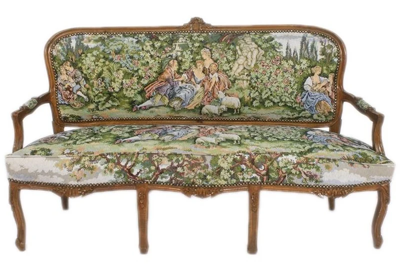 Casa Padrino Barock Sitzbank Set Gobelin / Braun - 1 Sofa + 2 Sessel