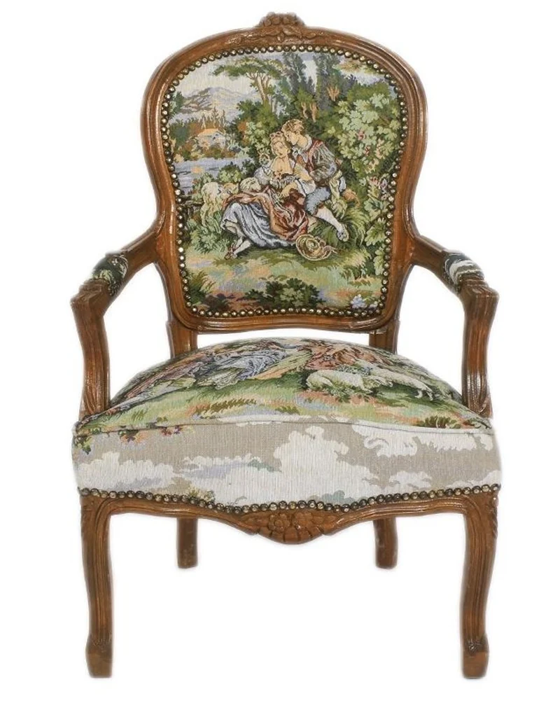 Casa Padrino Barock Sitzbank Set Gobelin / Braun - 1 Sofa + 2 Sessel