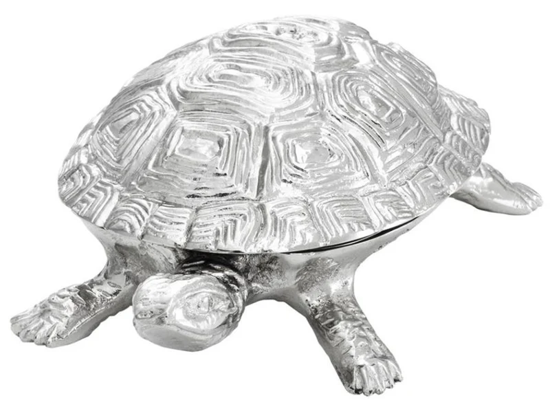 Casa Padrino Luxus Schatulle mit Deckel Schildkröte Messing vernickelt 19,5 x 10,5 x H. 6,5 cm - Luxus Dekoration