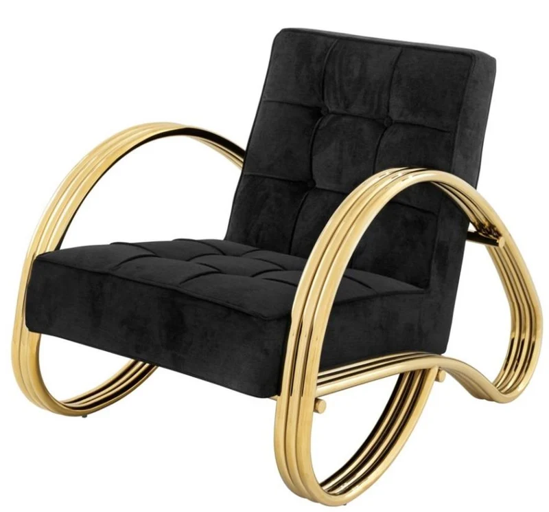 Casa Padrino Luxus Sessel Schwarz / Gold 75 x 98 x H. 78 cm - Designer Sessel