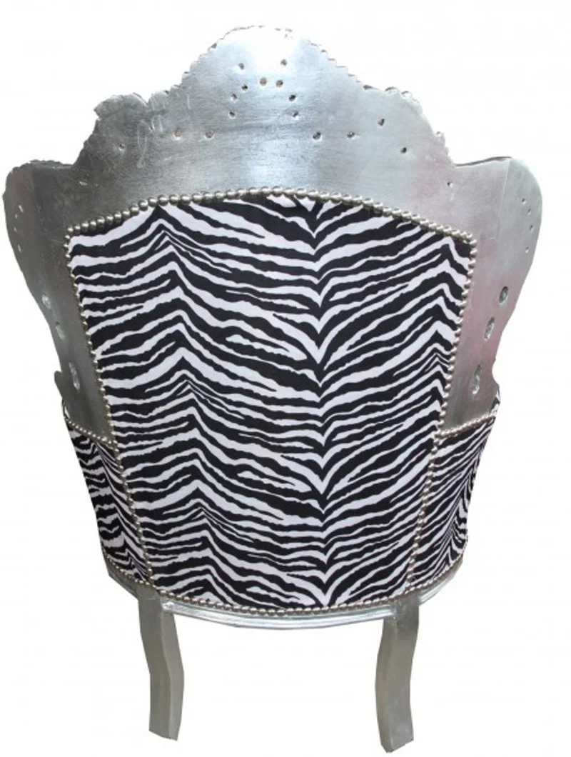 Casa Padrino Barock Sessel King im Zebra Design mit silbernem Rahmen, 120 x 85 x 85 cm