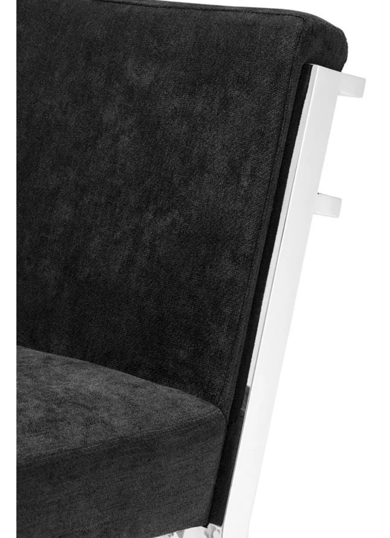Casa Padrino Luxus Barstuhl Schwarz / Silber 43 x 54 x H. 101 cm - Designer Edelstahl Barhocker mit Samtstoff - Barmöbel