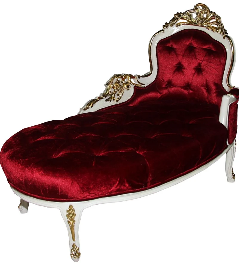 Casa Padrino Barock Damen Chaiselongue Bordeaux/Creme/Gold B 125 cm - Barock Möbel - Limited Edition