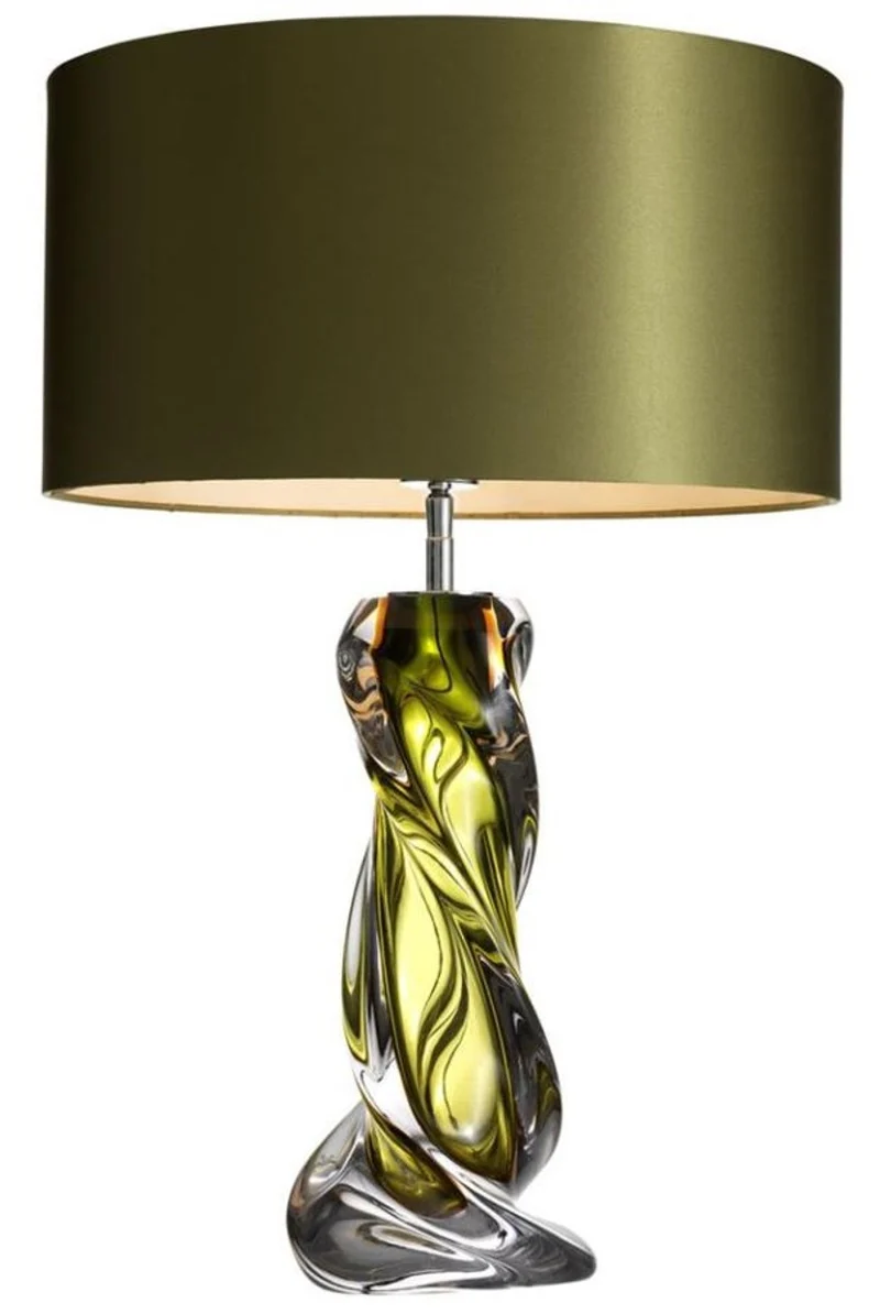 Casa Padrino Designer Tischleuchte in Grün - Luxuriöse Tischlampe aus Glas und Eisen - 16 x 43 x 65 cm