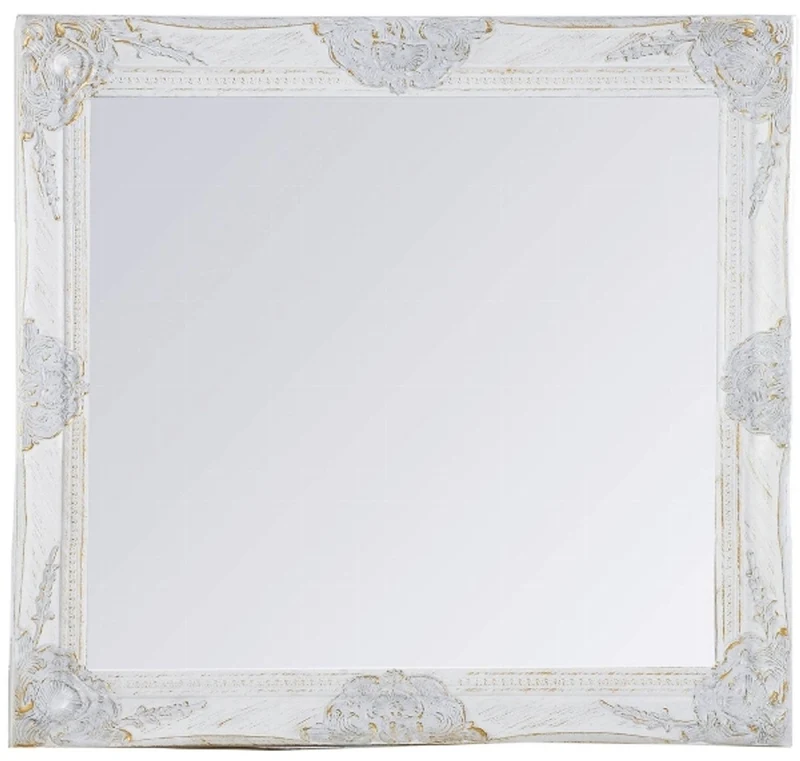 Casa Padrino Barock Wandspiegel Weiss Höhe 62 cm, Breite 52 cm - Vintagelook - Handgefertigt - Facettenschliff