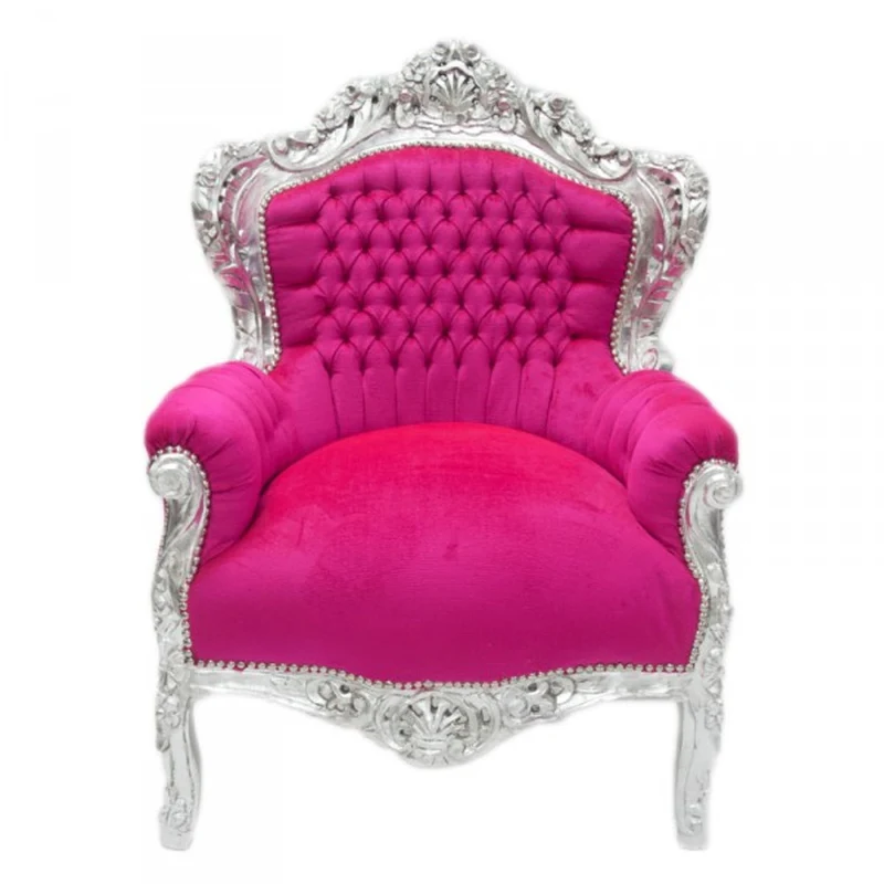 Casa Padrino Barock Sessel King Pink / Silber, handgefertigter Luxus Sessel im Antik Stil, 120 x 85 x 85 cm