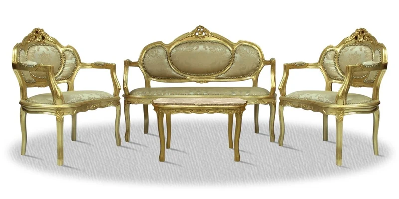 Casa Padrino Barock Salon Set mit Sitzbank 2 Stühle und Tisch - Hotel Möbel Antik Stil